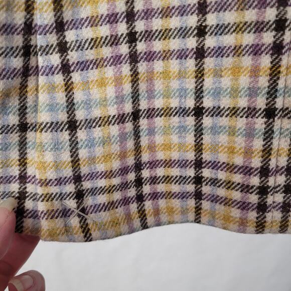 Vintage L.L. Bean wool oatmeal check plaid leather button jacket Size 18 Preppy - Picture 8 of 12